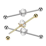 Double Pearl Pave CZ Horseshoe Industrial Barbell