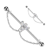 CZ Bee With Double Chain Dangle Industrial Barbell 14G