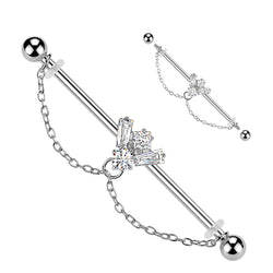 CZ Bee With Double Chain Dangle Industrial Barbell 14G