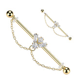 CZ Bee With Double Chain Dangle Industrial Barbell 14G