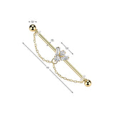 CZ Bee With Double Chain Dangle Industrial Barbell 14G