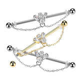 CZ Bee With Double Chain Dangle Industrial Barbell 14G