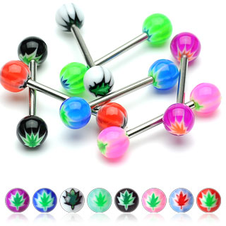 20 Pc Assorted Color Pot Leaf Acrylic Balls Barbell Tongue Rings