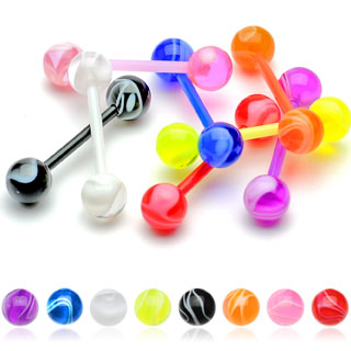 8 Pc Marble Stripe BioFlex Flexible Barbell Tongue Rings Nipple Rings