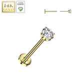 14K Gold Threadless Push In Prong Lab Grown Diamond Stud Lip Tragus