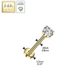 14K Gold Threadless Push In Prong Lab Grown Diamond Stud Lip Tragus