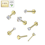 14K Gold Threadless Push In Prong Lab Grown Diamond Stud Lip Tragus