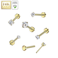14K Solid Gold Threadless Push In Prong Lab Grown Diamond Stud Labret Tragus
