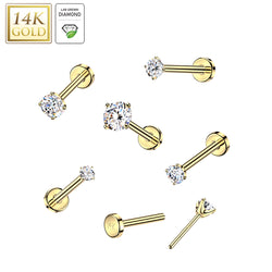 14K Gold Threadless Push In Prong Lab Grown Diamond Stud Lip Tragus