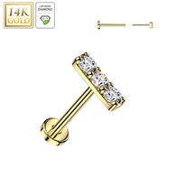 14K Solid Gold Threadless Push In Prong 3 Lab Grown Diamonds Stud Labret Tragus