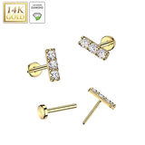 14K Solid Gold Threadless Push In Prong 3 Lab Grown Diamonds Stud Labret Tragus