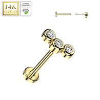 14K Solid Gold Threadless Push In Curved Lab Grown Diamonds Stud Labret Tragus