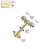 14K Solid Gold Threadless Push In Curved Lab Grown Diamonds Stud Labret Tragus