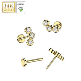 14K Solid Gold Threadless Push In Curved Lab Grown Diamonds Stud Labret Tragus