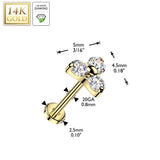 14K Solid Gold Threadless Push In Trinity Lab Grown Diamonds Stud Labret Tragus