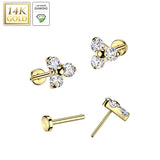14K Solid Gold Threadless Push In Trinity Lab Grown Diamonds Stud Labret Tragus
