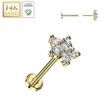 14K Solid Gold Threadless Push In Flower Lab Grown Diamonds Stud Labret Tragus