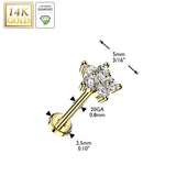 14K Solid Gold Threadless Push In Flower Lab Grown Diamonds Stud Labret Tragus