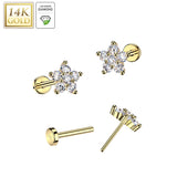 14K Solid Gold Threadless Push In Flower Lab Grown Diamonds Stud Labret Tragus