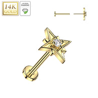 14K Solid Gold Threadless Push In Starburst Lab Grown Diamonds Stud Labret Tragus