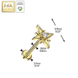 14K Solid Gold Threadless Push In Starburst Lab Grown Diamonds Stud Labret Tragus
