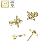 14K Solid Gold Threadless Push In Starburst Lab Grown Diamonds Stud Labret Tragus