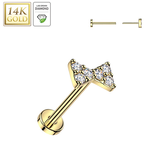 14K Solid Gold Threadless Push In Bowtie Lab Grown Diamonds Stud Labret Tragus
