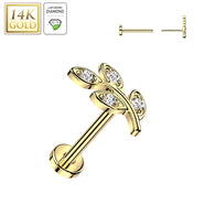 14K Solid Gold Threadless Push In Leaf Lab Grown Diamonds Stud Labret Tragus