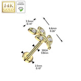 14K Solid Gold Threadless Push In Leaf Lab Grown Diamonds Stud Labret Tragus