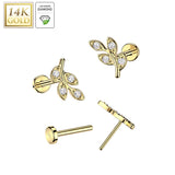 14K Solid Gold Threadless Push In Leaf Lab Grown Diamonds Stud Labret Tragus