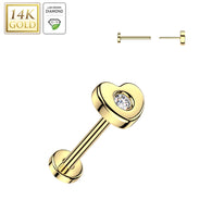 14K Solid Gold Threadless Push In Heart Lab Grown Diamonds Stud Labret Tragus