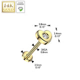 14K Solid Gold Threadless Push In Heart Lab Grown Diamonds Stud Labret Tragus