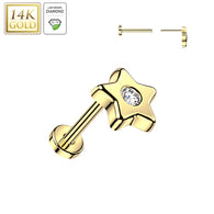 14K Solid Gold Threadless Push In Star Lab Grown Diamonds Stud Labret Tragus