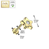 14K Solid Gold Threadless Push In Star Lab Grown Diamonds Stud Labret Tragus