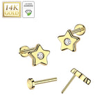 14K Solid Gold Threadless Push In Star Lab Grown Diamonds Stud Labret Tragus