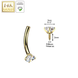 14K Solid Gold Curved Barbell Eyebrow Lab Grown Diamond End