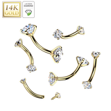 14K Solid Gold Curved Barbell Eyebrow Lab Grown Diamond End