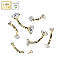14K Solid Gold Curved Barbell Eyebrow Lab Grown Diamond End