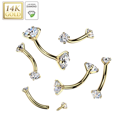14K Solid Gold Curved Barbell Eyebrow Lab Grown Diamond End