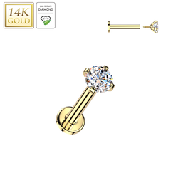 14K  Gold Internal Threaded Prong Set Lab Diamonds Stud Labret Tragus