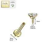 14K  Gold Internal Threaded Prong Set Lab Diamonds Stud Labret Tragus