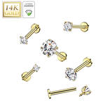14K  Gold Internal Threaded Prong Set Lab Diamonds Stud Labret Tragus