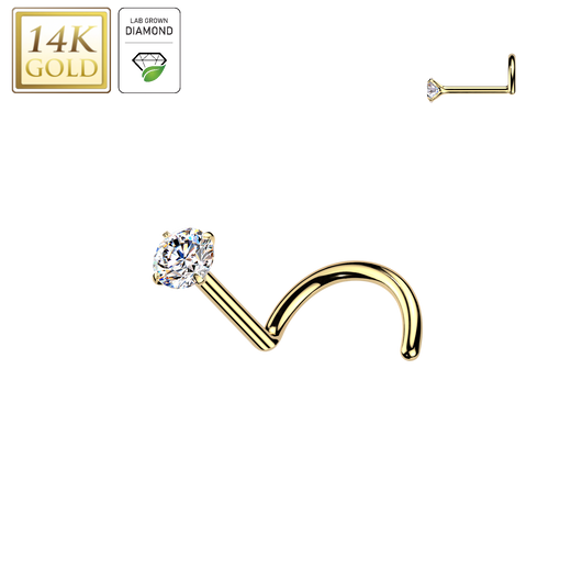 14K Solid Gold Nose Screw With Round Lab Grown Diamond