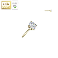 14K Solid Gold Threadless Push In Prong Lab Grown Diamond Top For Belly, Lip Tragus
