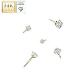 14K Solid Gold Threadless Push In Prong Lab Grown Diamond Top For Belly, Lip Tragus
