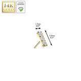 14K Solid Gold Threadless Bar Top 3 Lab Grown Diamond Top For Belly Lip Tragus