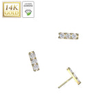 14K Solid Gold Threadless Bar Top 3 Lab Grown Diamond Top For Belly Lip Tragus
