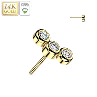 14K Solid Gold Threadless Curved Top 3 Lab Grown Diamond Top For Belly Lip Tragus