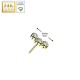 14K Solid Gold Threadless Curved Top 3 Lab Grown Diamond Top For Belly Lip Tragus