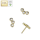 14K Solid Gold Threadless Curved Top 3 Lab Grown Diamond Top For Belly Lip Tragus
